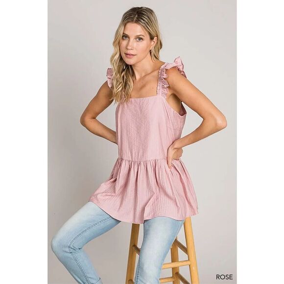 Cotton Bleu Pink Square Neck Ruffled Tank - Picture 1 of 7